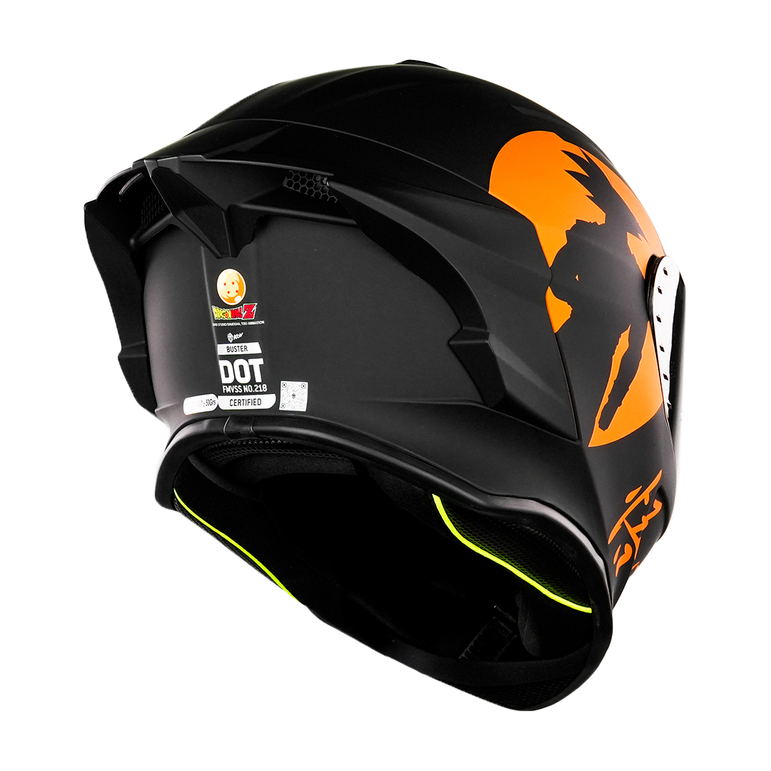 KOV Casco Buster Dragon Ball Z Goku Negro Mate Integral para Moto Deportivo AERODINAMICO Certificado Dot